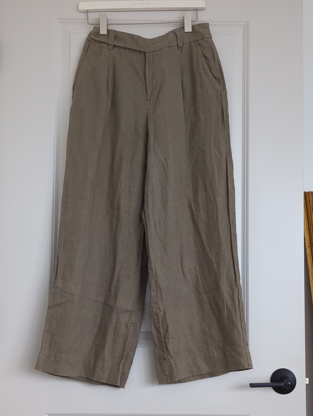 Madewell The Harlow Wide - Leg 100% Linen Olive Green Pants / Size 4P